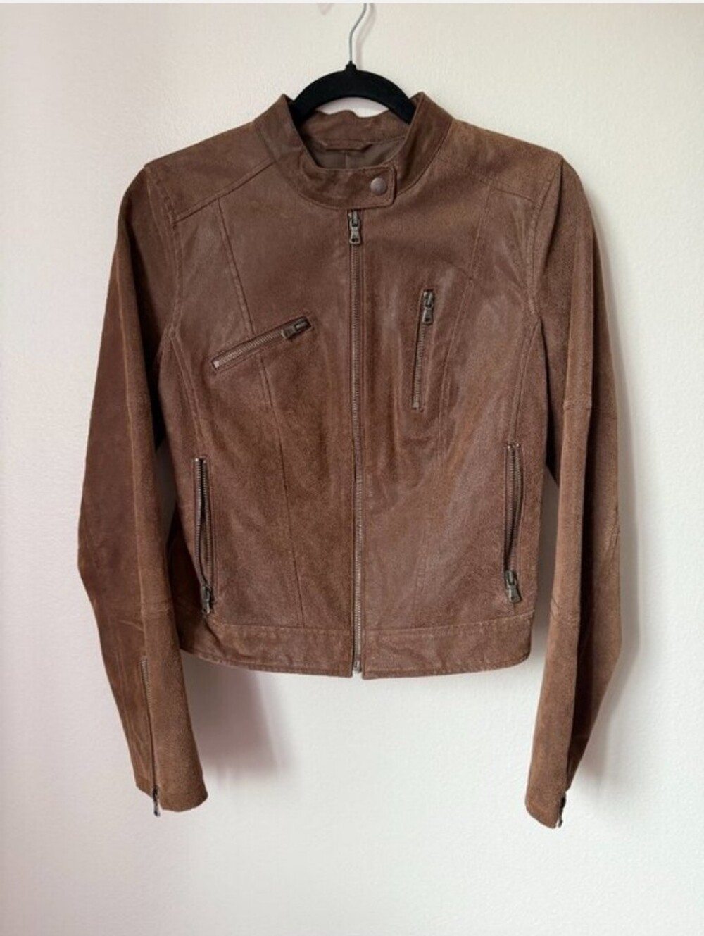 Levi's Brown Genuine Leather Moto Bomber Jacket Size Petite Medium PM